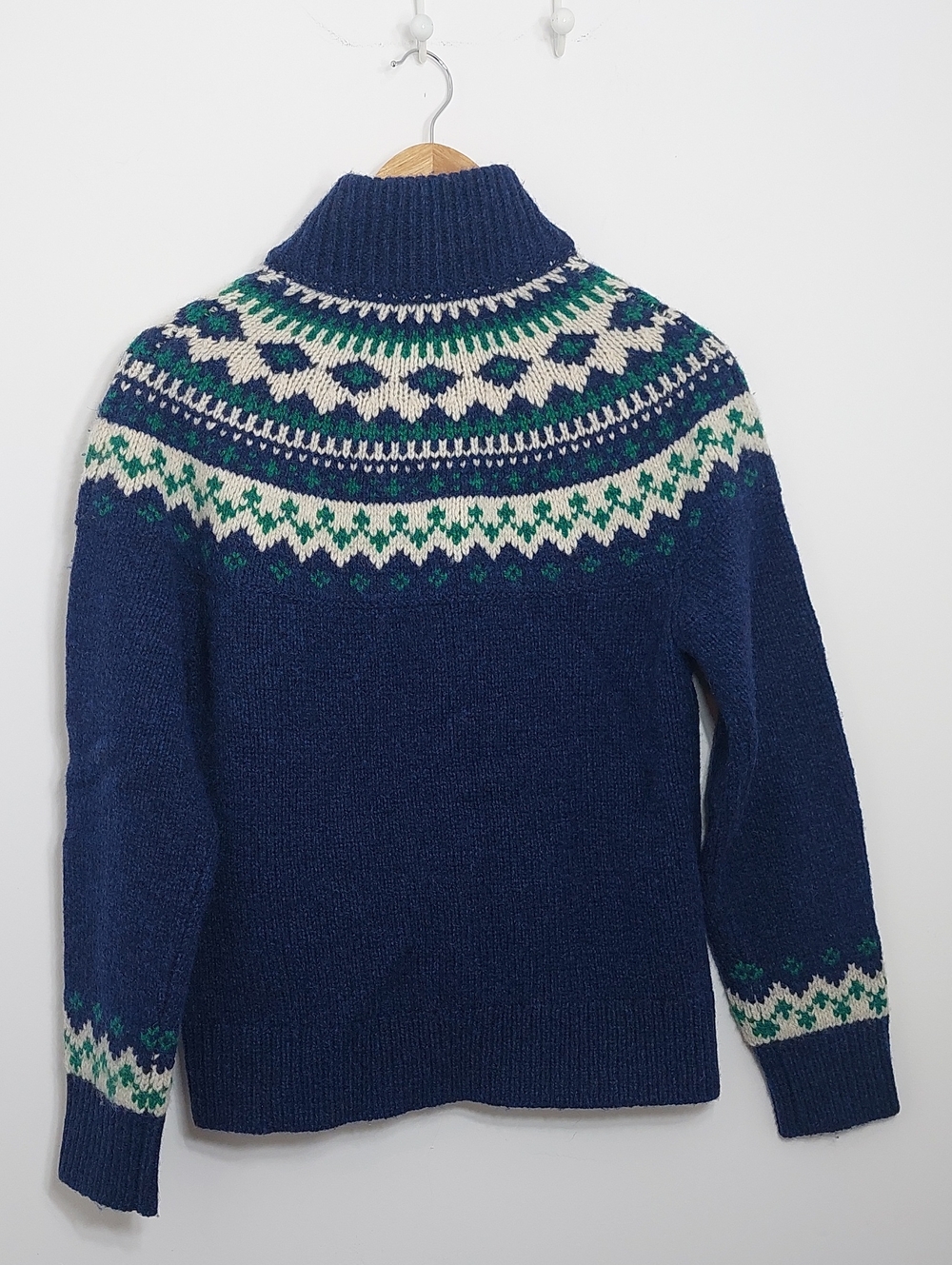 LL Bean Women's Size Small Ragg Wool Sweater Zip Up Cardigan Fair Isle Print - Picture 10 of 13